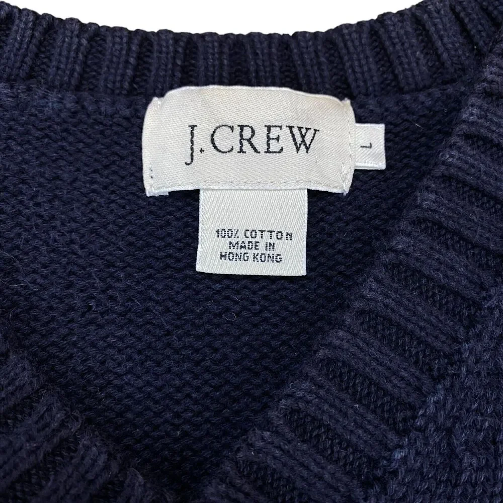 J.CREW Vest‎ Mens Large Navy Knit 100% Cotton Sleeveless V Neck Pullover